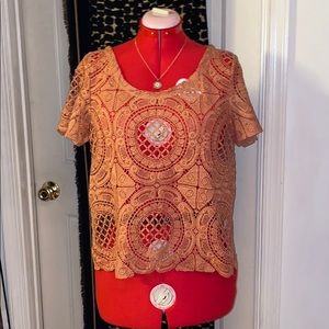 Anthropologie Blue Tassel Lace Medallion Blouse